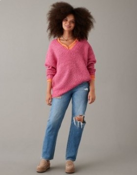  Aerie Whoa So Cozy Waffle V Yaka Kazak Pembe