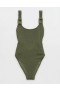  Trajes de baño de una pieza Aerie Shine Crinkle Birthday Scoop verde oliva