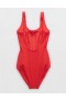  Traje de baño de una pieza con escote redondo y tirantes anchos arrugados Aerie rojo