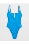  Trajes de baño de una pieza con canalé ancho Henley de Aerie en azul