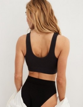 Sujetadores sin costuras de algodón Superchill Scooplette de Aerie en color negro