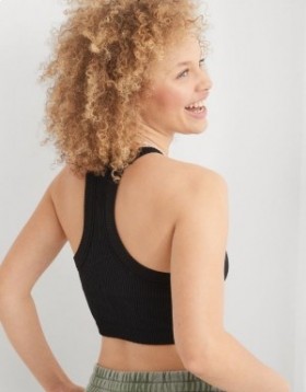 Sujetadores de cuello alto sin costuras Aerie Superchill en color negro