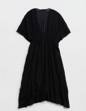  Vestido tipo kimono largo con lazo en gasa Aerie, color negro