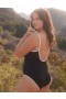 بدلة سباحة من قطعة واحدة من Aerie Wide Rib Scoop باللون الأسود