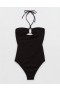  بدلة سباحة من قطعة واحدة من Aerie Crinkle Bandeau باللون الأسود
