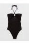  بدلة سباحة من قطعة واحدة من Aerie Crinkle Bandeau باللون الأسود