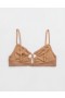  الجزء العلوي من بيكيني Aerie Shine Crinkle Lace Up Scoop باللون البيج