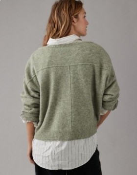  بلوفر Aerie Whoa So Soft برقبة باليه باللون الأخضر الزيتوني