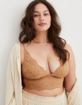  حمالات صدر Aerie Show Off Lace Padded Longlinelette باللون البني