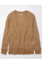  Aerie Whoa So Cozy Waffle svetr s výstřihem do V hnědý