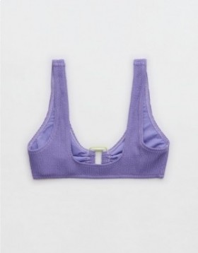 Aerie Crinkle Wide Strap Scoop Bikini Top Purple