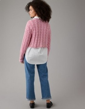  Světle růžový svetr Aerie Cropped Cable-Knit