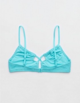  Aerie Shine Crinkle Lace Up Scoop Bikin Top Blue