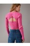  Aerie Cropped Ruched Sweater Pink