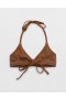  Aerie Crinkle Halter Voop Bikinitop Mørkebrun
