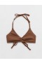  Aerie Crinkle Halter Voop Bikinitop Mørkebrun