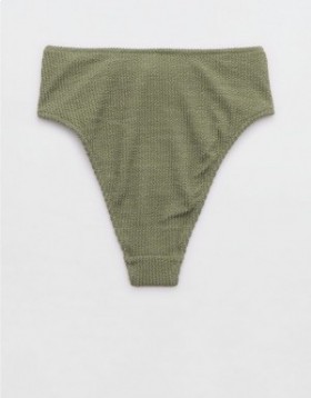  Aerie Shine Crinkle High Cut frække bikiniunderdele Olivengrøn