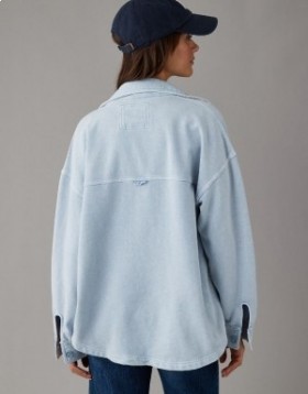  Aerie Oversized gebreide sweatshirts met knopen, lichtblauw