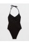  Aerie Crinkle Halter Voop One Piece uimapuvut musta