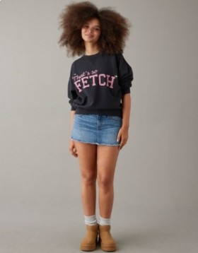  Aerie Mean Crew Neck Sweatshirts Musta