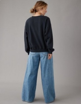  Aerie Crew Neck Fleece Sweatshirts Musta