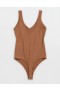  Aerie SMOOTHEZ Tief ausgeschnittener Body Braun