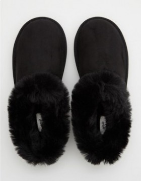  Aerie Pelz-Slipper Schwarz