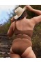  Aerie Crinkle Cut Out One Shoulder One Piece Μαγιό Σκούρο Καφέ