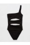  Μαγιό Aerie Crinkle Cut Out One Shoulder One Piece Μαύρο