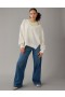  Φούτερ Aerie Oversized Big Hug Waffle με V λαιμόκοψη Λευκό